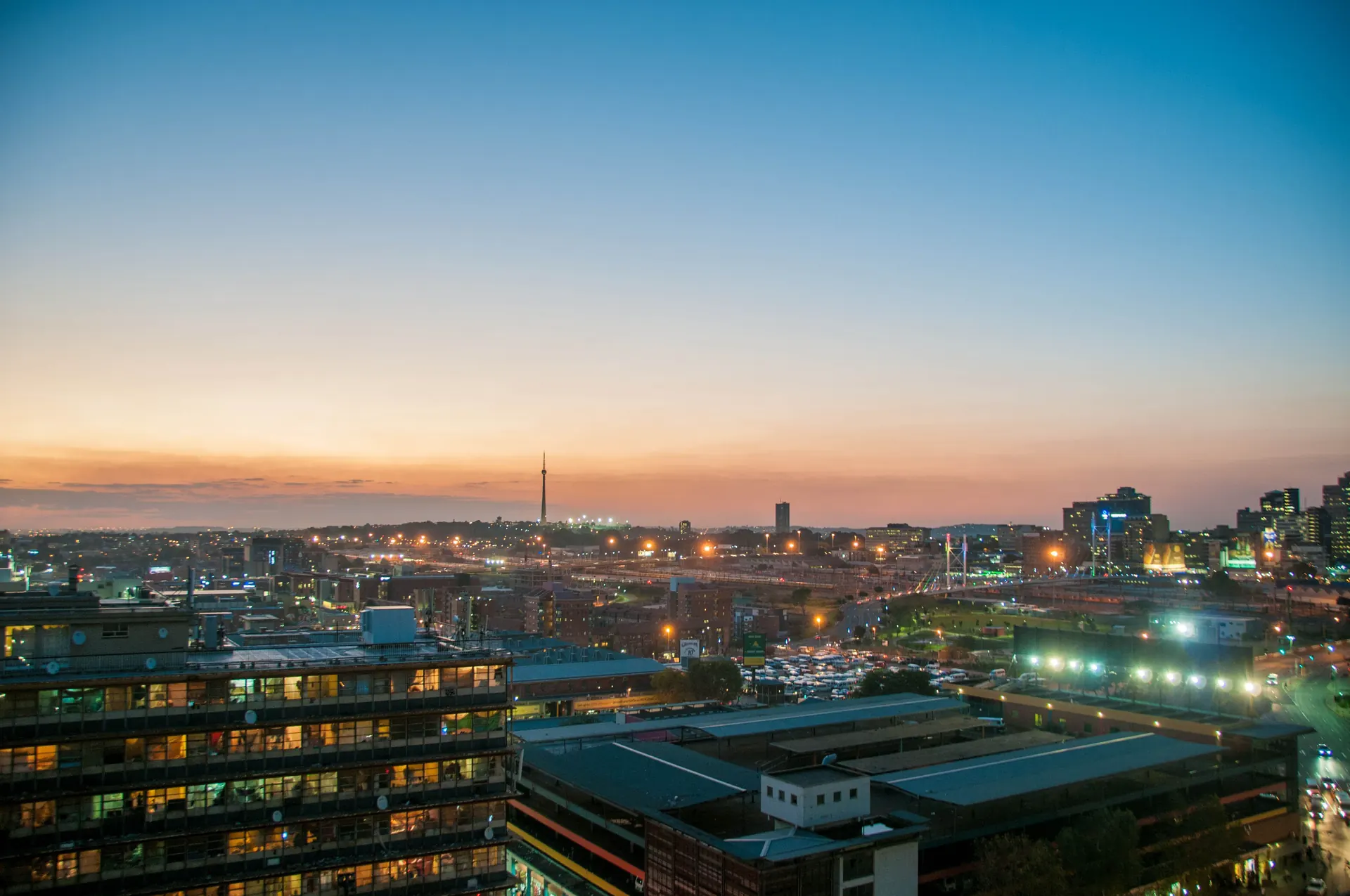 Johannesburg city skyline at twilight